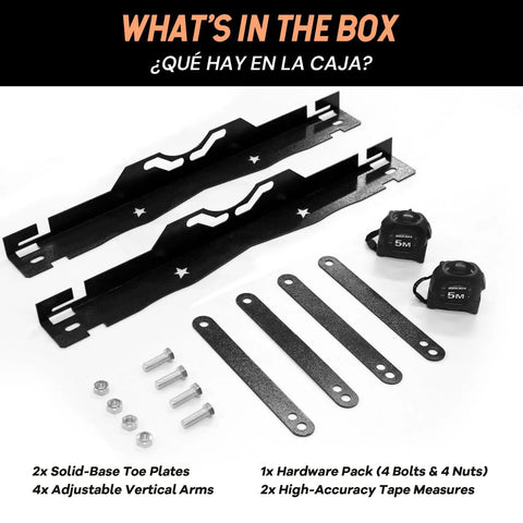 Heavy Duty Wheel Alignment Tool Kit Featuring Dead Nuts Accurate One Piece Toe Plates Plus Integrated Tape Measures For M12 M14 Studs Easy Diy Front End Adjustment To Get Your Ride Dead Center For Cars Trucks Suv Slick Steel Build