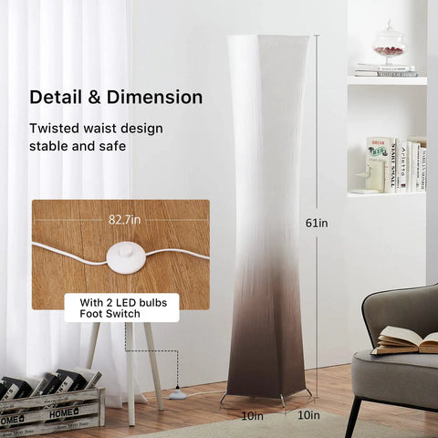 61 Inch Tall Floor Lamp With Remote, Modern Column LED Floor Light, Brown Gradient Lampshade in a living room setting