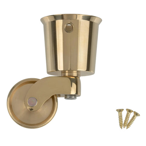 Solid Brass Round Cup Caster Wheels For Tables Sofas And Dressers with screw, vintage design for easy furniture movement.