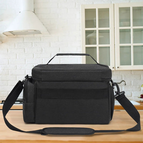 Breast Pump Travel Bag With Water-Resistant Mat And Removable Divider, Large Capacity, Black on kitchen counter