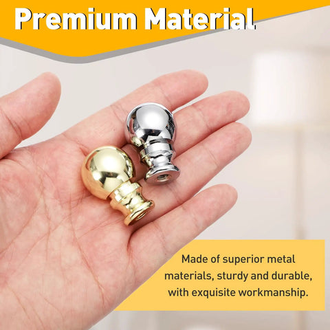 Two Ball Lamp Finials In Silver Metal One And A Half Inch Tall With Standard Harp Thread Quarter Inch By Twenty Seven Fits Most Lamps Includes Cleaning Cloth Your Go To Table And Floor Lighting Decor shown in a hand with premium materials.