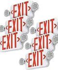 Pack of six Red LED Exit Sign And Emergency Light Combo With Two Heads, Double Sided Design, Battery Backup shown from front angle