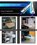 Rock Solid Heavy Duty Drawer Slides With Slide Lock, Zero Friction Ball Bearing Glide, Quiet Rubber Stopper, Crush Weight 256 Lb Capacity, Industrial 56 Inch Guide Rail, Smooth As Glass Cabinet Hardware displayed in toolboxes and vehicles.