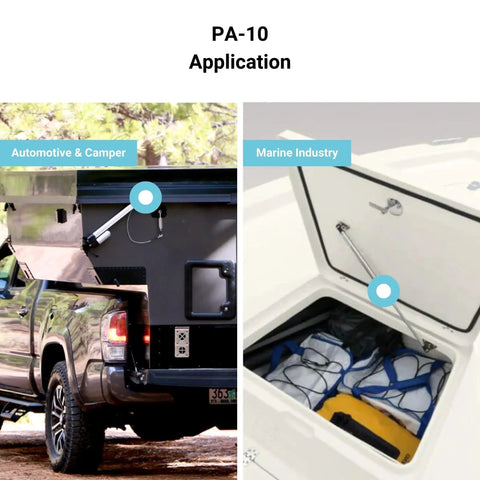 24V Water-Resistant Linear Actuator With 12 Inch Stroke used in camper and marine applications, showcasing versatility in outdoor settings.
