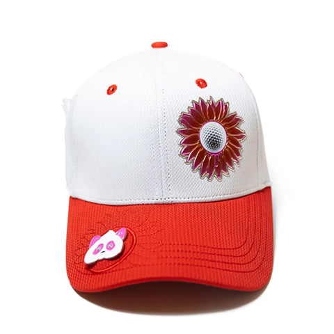 Dope Custom Golf Hat With Tee Holder And Ball Marker, center crown, bullseye style, red-white color, sweat stain resistant