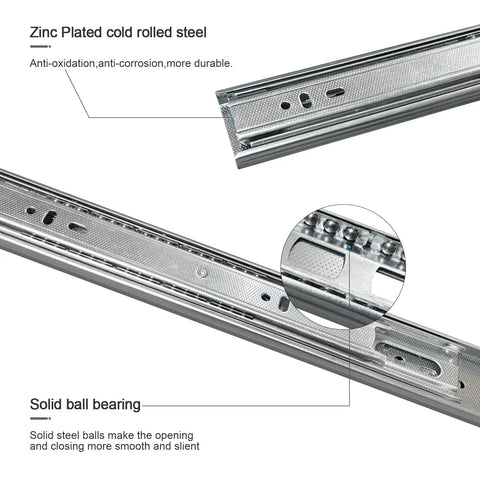 16 Inch Full Extension Drawer Slides With 4 Pairs 8 Pieces Ball Bearing 3 Fold Full Extension Side Mount 100 Lb Capacity Silver Drawer Slides For Cabinets, zinc-plated steel
