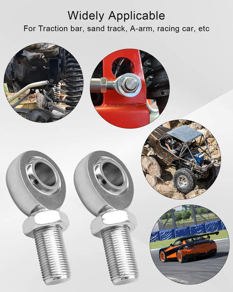 Beefy Three Quarter Inch Heim Joint Rod End Kit With Left And Right Hand Threads, Chromoly Joints For Panhard Rods And Traction Bars, Jam Nuts Included, Heavy Duty Steering And Suspension Linkage, 2 Pack. Heim joint pair shown for off-road suspension