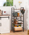 Compact 4 Tier Bookshelf Featuring Heavy Duty Metal Frame And Smooth Wood Shelves, organized with food and decor in modern kitchen.