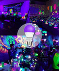 LED Black Light Bulbs 6 Pack 9W Equivalent 75W A19 UV 390 To 400nm Glow In The Dark 120V E26 Medium Base Not Dimmable for parties