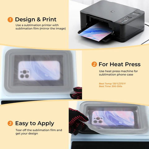 Dope 10 Pack Sublimation Film Sheets for Phone Cases and More Printable 3D Sublimation Transfer Film steps with printer and heat press.