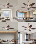 Ceiling Fan with Light 45W Wireless Remote 5 Blades Iron Indoor Mount in modern living and bedroom settings.