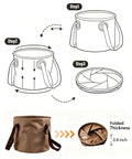 Illustration showing how to fold the 5 Gallon Collapsible Water Bucket With Handle Waterproof PVC Mesh Foldable Outdoor Container