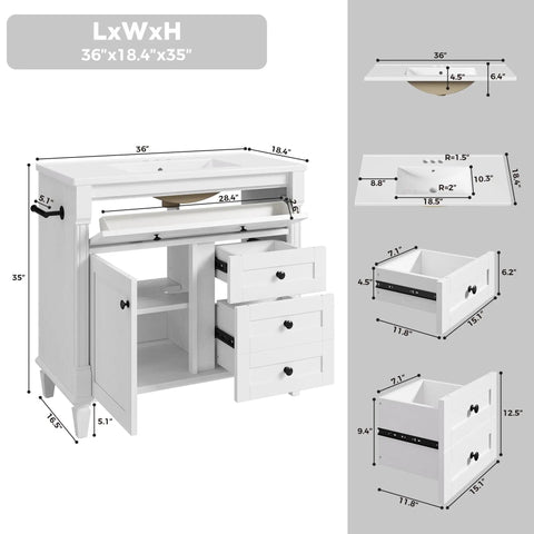 Space Saving 36 Inch Bathroom Vanity With Smooth Integrated Sink And Sturdy Adjustable Solid Wood Legs To Level Out Uneven Floors Without Sweat Plus Vintage Vibe Free Standing Cabinet With Roomy Drawers And Classic Towel Bar For Easy Morning Routines