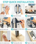 Steps showing the Pro Grade Door Hinge Adjustment Tool Kit With Template Jig And Concealed Hinge Locator in use on wooden doors.