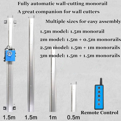 Heavy Duty Job Site Ready Automatic Wall Cut Off Saw With Plug And Play Remote Track For Dead Solid Concrete Brick Tile Grooving 150W Orbital Rotary Chaser with monorail sizes and remote