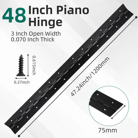 Heavy Duty 48 Inch Piano Hinge 3 Inch Wide 0.060 Thick 304 Stainless Steel Rock Solid Load Bearing Hardware For Heavy Doors with screw.
