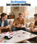One Press Auto Card Shuffler For 1 To 2 Decks Electric Slot Machine For Poker Blackjack Casino Games on table with players.