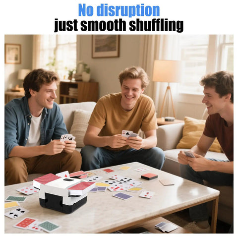 One Press Auto Card Shuffler For 1 To 2 Decks Electric Slot Machine For Poker Blackjack Casino Games on table with players.