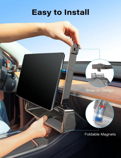 Installation of Under Screen Storage Box For Tesla Model Y And Model 3 Juniper And Highland Editions Magnetic Hidden Privacy Center Console Organizer 2019 2026 Keeps Essentials Within Reach And Cabin Clutter Free under center screen with snap-on design.