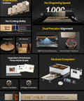 Specifications and features of the 40W Laser Cutter Engraver With 19.7 By 12 Inch Large Work Area Crazy Fast 1000 mm Per Second Engraving Speed 12MP Camera