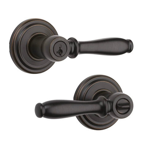 Ashfield Entry Door Handle With Lock And Key For Front Doors And Bedrooms, Reversible Exterior Lever, Venetian Bronze Finish