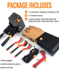 Exothermic Welding Mold Kit For 4/0 AWG Cable To 3/4 Inch Ground Rod, including graphite mold, clamps, brushes, gloves, goggles.