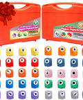 Mini Scrapbook Paper Hole Puncher Set With Forty Holiday Designs for DIY crafts, shown with bright travel cases and multiple designs.