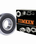 Timken 6304-2RS rubber-sealed deep groove ball bearing, 20x52x15 mm, front view, 2-pack