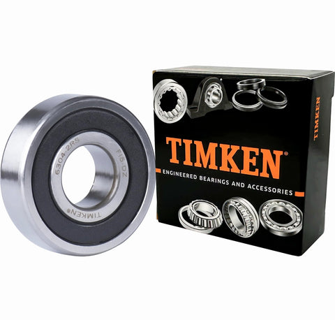 Timken 6304-2RS rubber-sealed deep groove ball bearing, 20x52x15 mm, front view, 2-pack