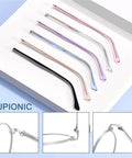 Universal Eyeglass Replacement Temples Black Glasses Arms Legs Complete Repair Set With Screwdriver And Screws. Six temple arms displayed.