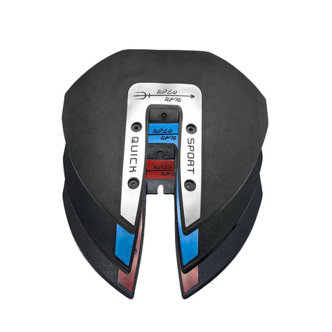Whale Tail Hydrofoil Stabilizer For Small Outboards 40 To 350 HP Silver Finish Boost Handling Thrust And Stability Game Changing Cut Planing Time Keeps Boat On Plane At Low Speed Fits Most 40 To 350 HP Motors, showing top view with colorful accents.