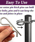 Stainless Steel Hitch Pin Clip Kit 80 Piece Set With Six Sizes For Hitch Pin Lock Systems Trucks And Engine Repair Gear Up Your Ride With Durable R Clips And Retaining Pins Assortment showing R clip in use.