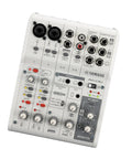White 6 Channel Live Streaming Mixer With USB Audio Interface Loopback DSP Effects Dual Phantom Mic Preamps controls view