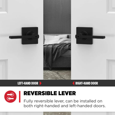 Casey Interior Privacy Door Lever With Lock For Bathroom And Bedroom Matte Black Reversible installation view