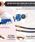15 Foot Semi Truck Air Lines Kit with Glad Hands showing blue handle, brass swivel fittings, and premium spring
