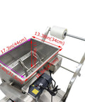 Straight Up Automatic Paste And Liquid Filling Sealer With Horizontal Mixing Hopper dimensions showing stainless steel build.