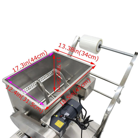 Straight Up Automatic Paste And Liquid Filling Sealer With Horizontal Mixing Hopper dimensions showing stainless steel build.