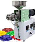 Desktop Single Screw Plastic Filament Extruder for Cranking Out PLA ABS PETG PCL TPU Thread On Demand, showcasing machine with pellets.