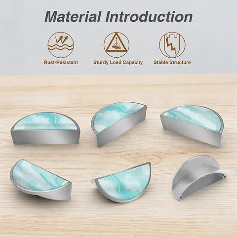 2 Pack Sky Blue Fluid Art Cabinet Pulls With Gold Dust Accents 3 Inch Center Hole Brushed Nickel Semicircle Handles