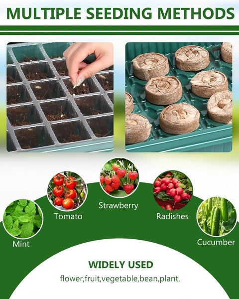 No Fuss 40 Cell Seed Starter Kit With Grow Light And Graphene Heating Mat For Faster Germination, Reusable Seed Tray System With 4.7 Inch Humidity Domes, Indoor Garden Germination Station