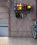 Streamline Your Entryway With This 5 Hook Wall Key Holder And Mesh Mail Basket Organizer In Matte Black installed on wall.