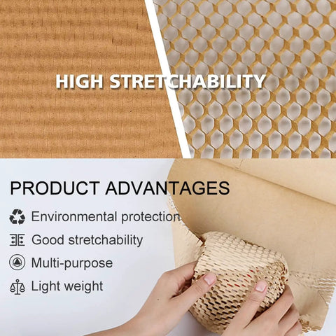 Image showcasing Green Eco Friendly Honeycomb Packing Paper Cushioning Wrap 12 Inch By 200 Ft Kraft Paper Biodegradable And Recyclable.
