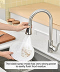 Universal Kitchen Faucet Head Replacement In Brushed Nickel With 17 Adapters For Pull Down Sink Sprayers, cleaning dish with strong spray.