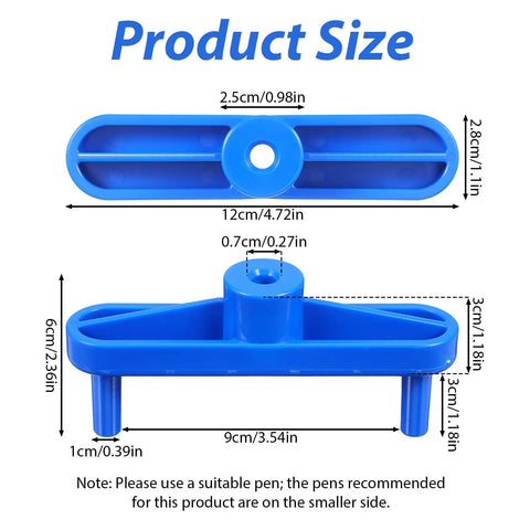 Hella Precise Center Finder Tool Set For Weekend Warriors Pro Level Center Marking Gauge showing product dimensions in blue ABS plastic.