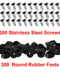 Image showing 200 pieces soft rubber furniture feet with stainless steel screws, no slip floor protectors for furniture appliances.