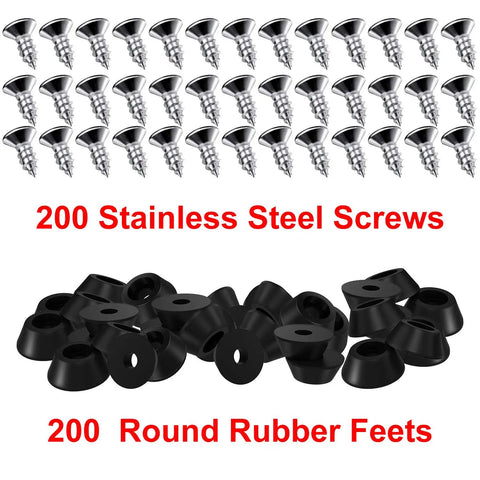 Image showing 200 pieces soft rubber furniture feet with stainless steel screws, no slip floor protectors for furniture appliances.