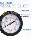 Pool Pressure Gauge Replacement For Spa Valve And Filter Fits 190059 Style Gauges Works With Nautilus Plus Cristal Flo Triton And More Plug And Play Install For Quick Pool And Spa Setup rear mount 2-in dial 0-60 PSI