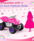 Pink Rad All Terrain RC Car For Girls 2.4GHz Remote Control Off Road Toy Vehicle Ideal Birthday Gift For Kids 3 Plus Fits 11.5 Fashion Dolls ATV Style With Long 98 Ft Range beside fashion doll silhouette