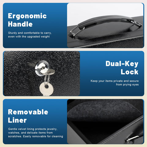 Fireproof Document Safe Box With Key Lock Water And Fire Resistant Storage Chest, featuring ergonomic handle, dual-key lock, and removable liner.