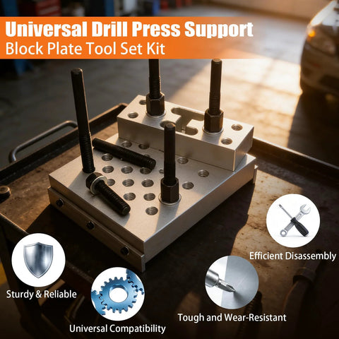Universal 30 Ton Bearing and Bushing Press Fixture Kit with aluminum plate and bolts for hydraulic shop press support